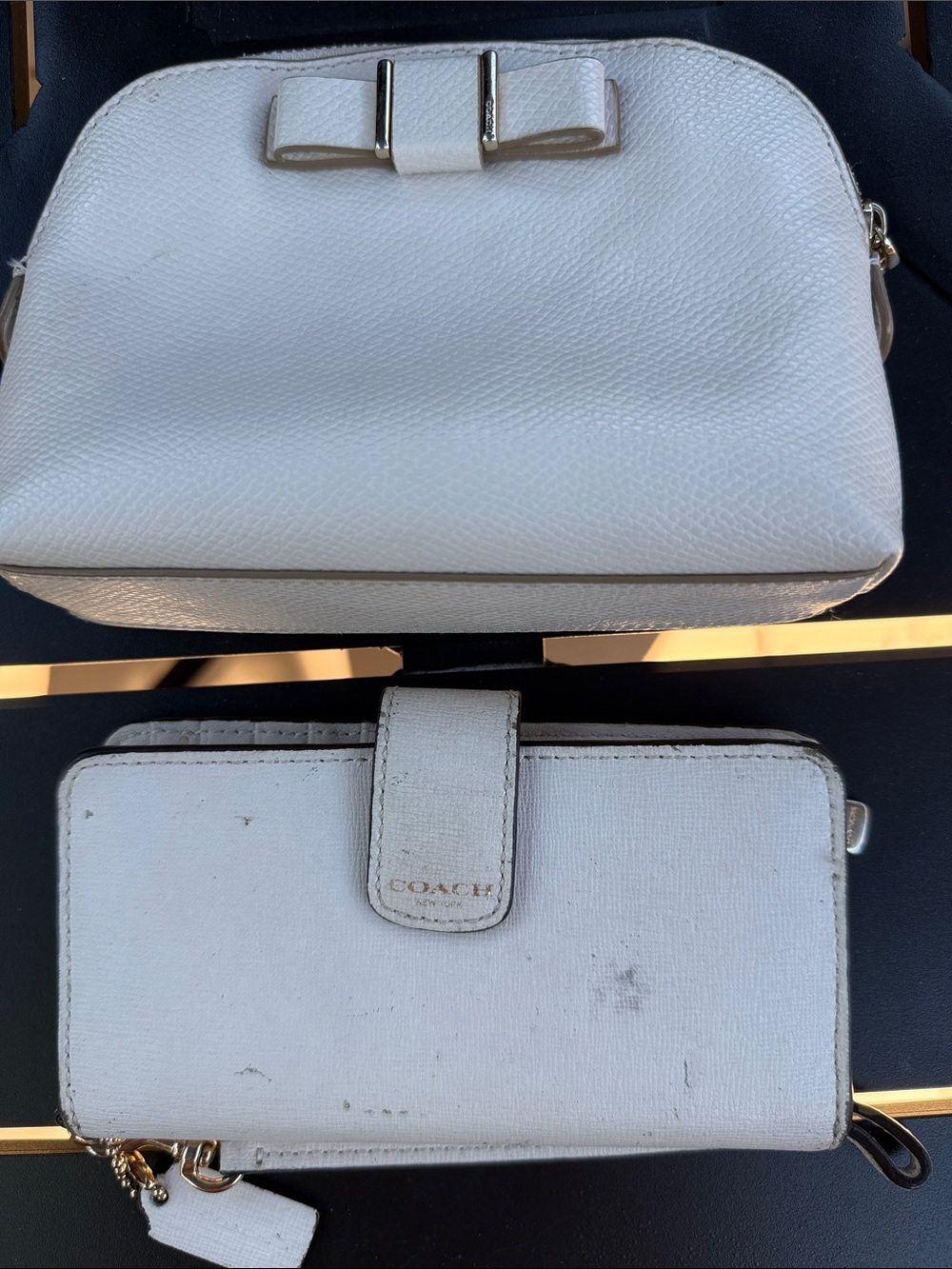Coach White Leather Make Up Bag with Matching Wallet